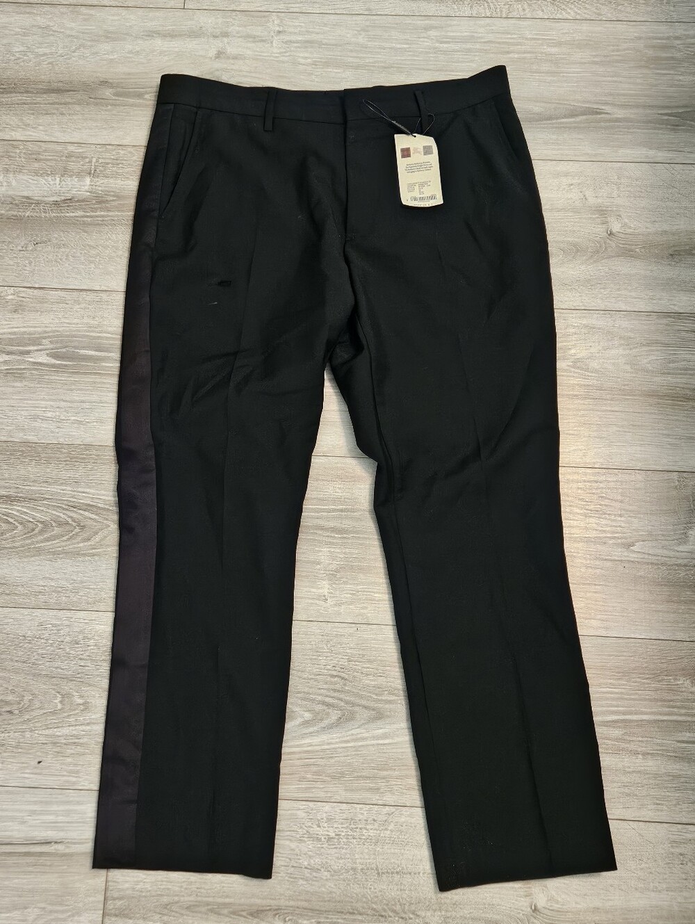 Burberry Black Pants With Side Satin Stripe New Wool Mohair DAMAGED SZ 34